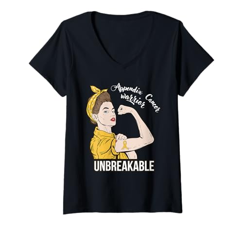 Damen Blinddarmkrebs: Ihr Krieger ist unzerbrechlich T-Shirt mit V-Ausschnitt Damen Blinddarmkrebs: Ihr Krieger ist unzerbrechlich T-Shirt mit V-Ausschnitt von Appendix Cancer Awareness Slogan Apparel