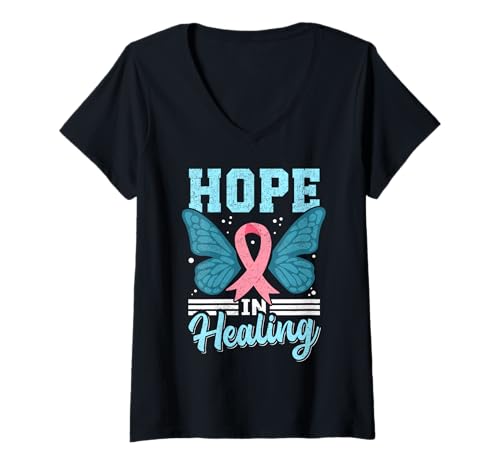 Damen Hope in Healing Ribbon Appendix Cancer Awareness T-Shirt mit V-Ausschnitt Damen Hope in Healing Ribbon Appendix Cancer Awareness T-Shirt mit V-Ausschnitt von Appendix Cancer Awareness Tees
