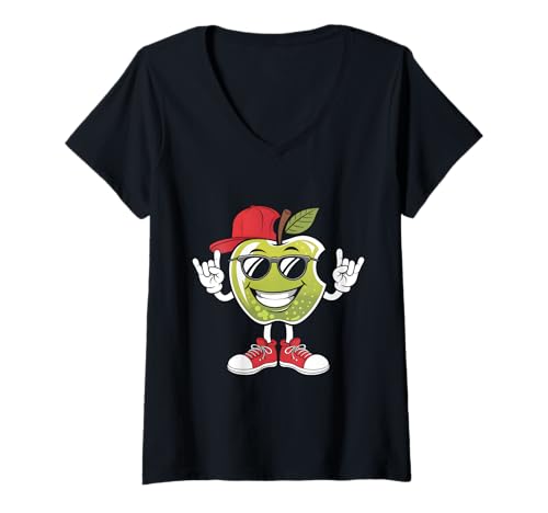 Damen Apfel T-Shirt mit V-Ausschnitt von Apple Fruit Summer Design