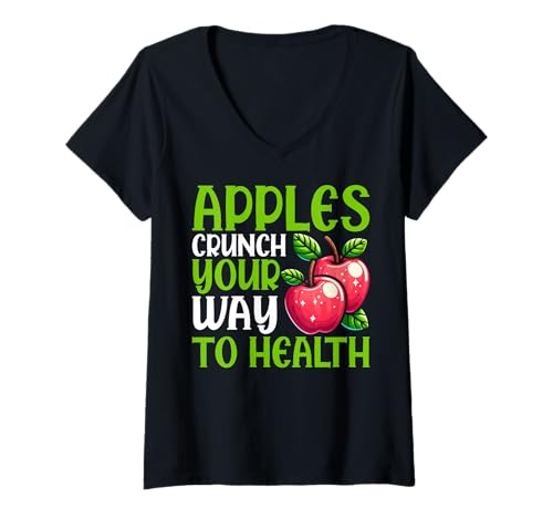 Damen Äpfel Crunch Your Way to Health Apple T-Shirt mit V-Ausschnitt von Apple Gifts