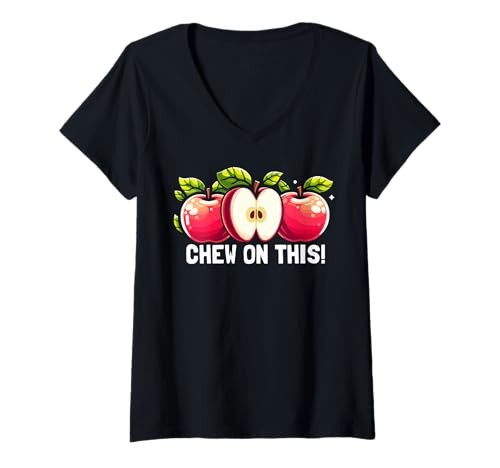 Damen Kauen Sie auf diesem Apfel T-Shirt mit V-Ausschnitt von Apple Gifts