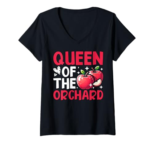 Damen Königin des Obstgartens Apfel T-Shirt mit V-Ausschnitt von Apple Gifts
