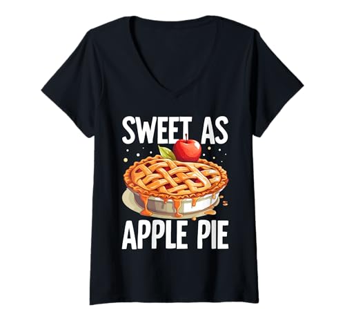 Damen Süß wie Apfelkuchen Apfel T-Shirt mit V-Ausschnitt von Apple Gifts