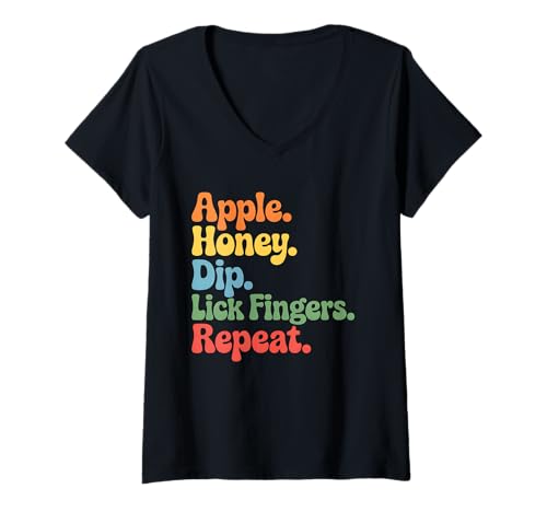Damen Apple Honey Dip Repeat Rosh Hashanah Yom Kippur Hanukkah T-Shirt mit V-Ausschnitt von Apple Honey Dip Repeat Rosh Hashanah Yom Kippur