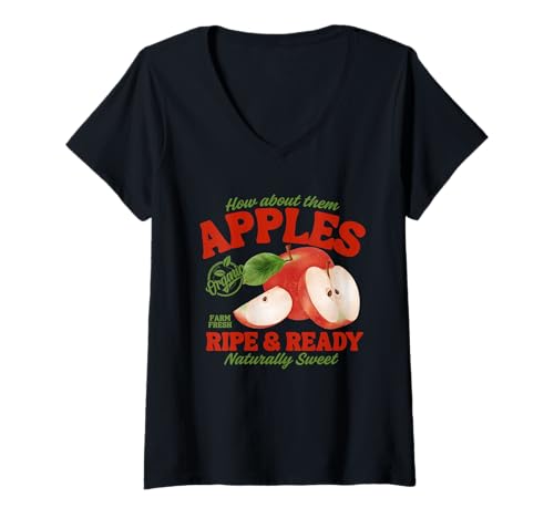 Damen How About Them Apples Lustiges Bio-Fruchtdesign T-Shirt mit V-Ausschnitt Damen How About Them Apples Lustiges Bio-Fruchtdesign T-Shirt mit V-Ausschnitt von Apple Lover Fruit Stand Retro Farm Fresh Humor