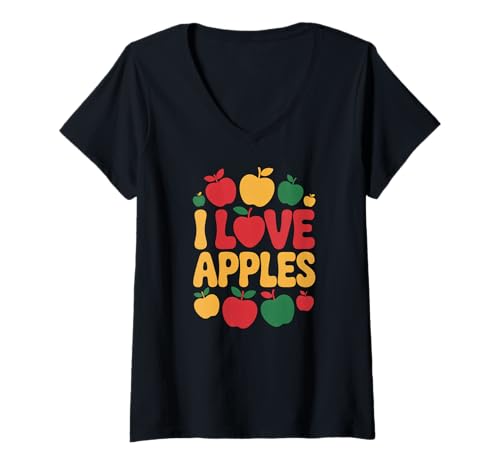 Damen Ich Liebe Äpfel Nature Fruit Enthusiast T-Shirt mit V-Ausschnitt von Apple Lovers Harvest Orchard Delight