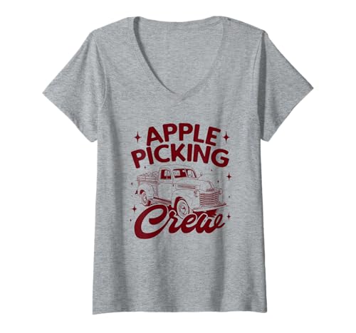 Damen Apple Picking Fall Harvest Season T-Shirt mit V-Ausschnitt von Apple Picking Wear
