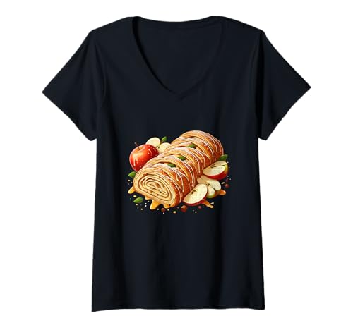 Damen Apfelstrudelkuchen-Design T-Shirt mit V-Ausschnitt Damen Apfelstrudelkuchen-Design T-Shirt mit V-Ausschnitt von Apple Strudel Cake Design Collection