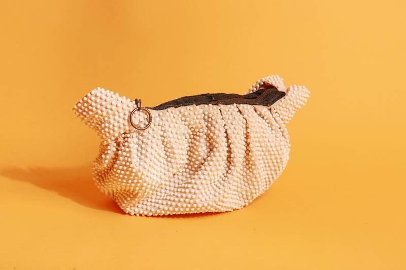 50Er Jahre Cremeweiße Perlen-Schulter-Geldbeutel Vintage Strick-Formelle Clutch von BranchesVintage