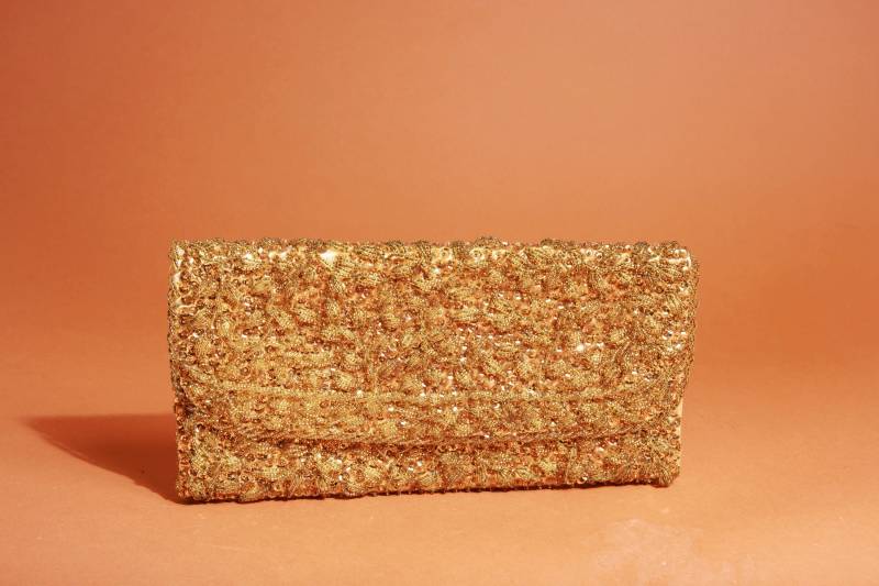 60Er Goldene Pailletten Abend-Clutch Vintage Perlen-Abend-Clutch Geldbörse von BranchesVintage