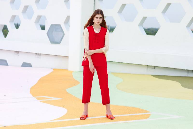 60S Ärmelloses Set in Knallrot Vintage Wolle von BranchesVintage