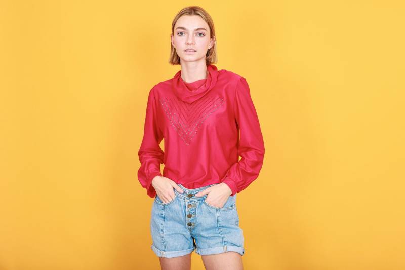 70Er Jahre Strick Bluse Vintage Langarm Top Mit Wasserfallausschnitt von BranchesVintage