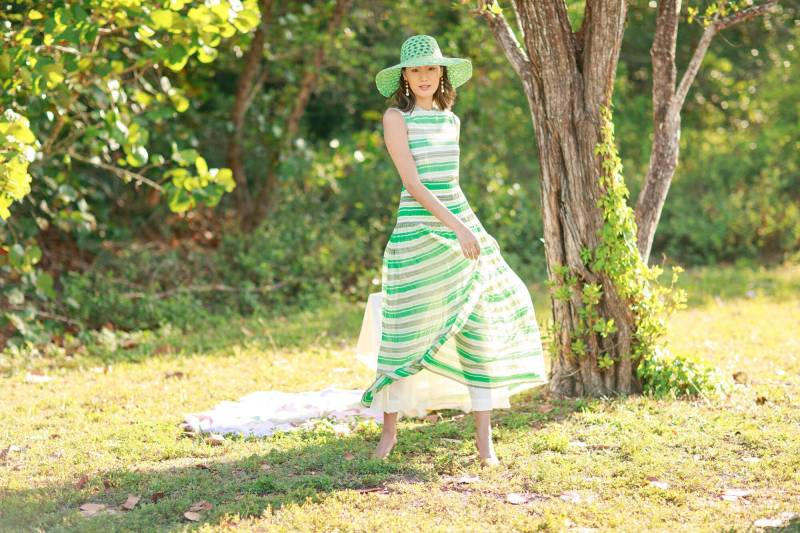 70Er Jahre Gestreiftes Plissee Kleid Vintage Grün Festkleid von BranchesVintage