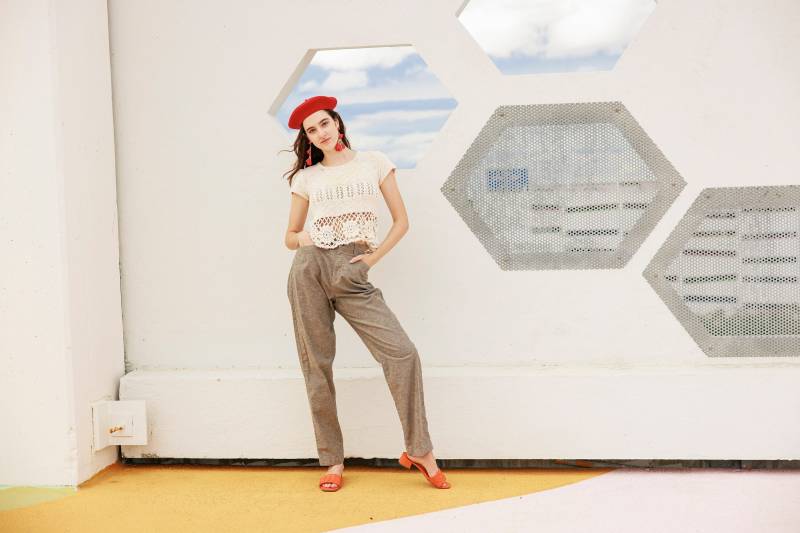 80Er Jahre Graue Strukturierte Gerade Beinhose Vintage Hoch Taillierte Baumwollhose von BranchesVintage