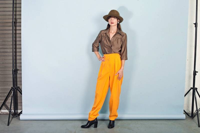 80Er Jahre Orange Gelbe Hose Vintage Helle Rayon Hohe Taille von BranchesVintage