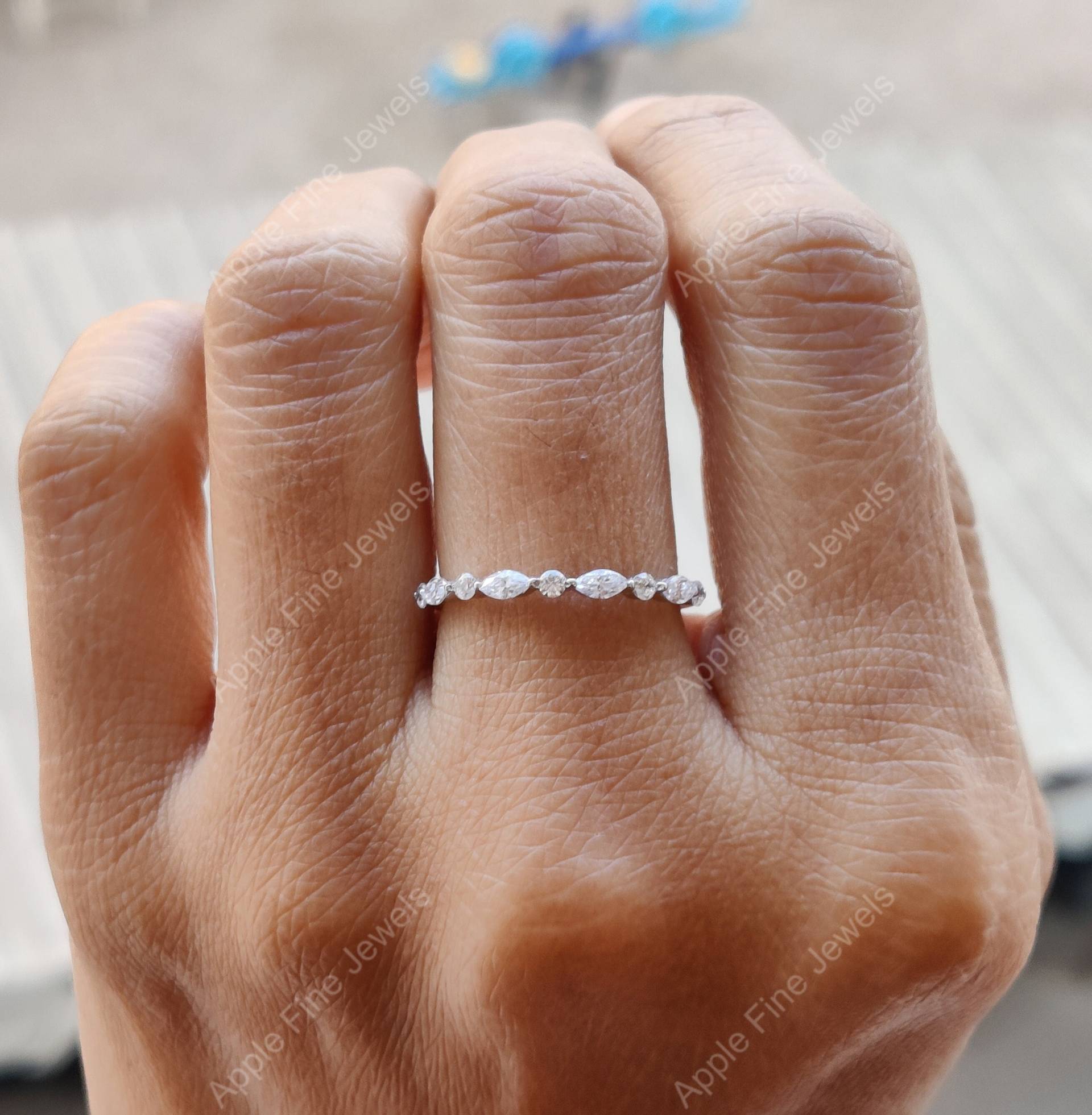 2mm Moissanit Ehering Damen, 10K/14K Gold Marquise Eternity Band, Jubiläumsband, Stapelringe Für Frauen, Unikat Band Ring von AppleFineJewels