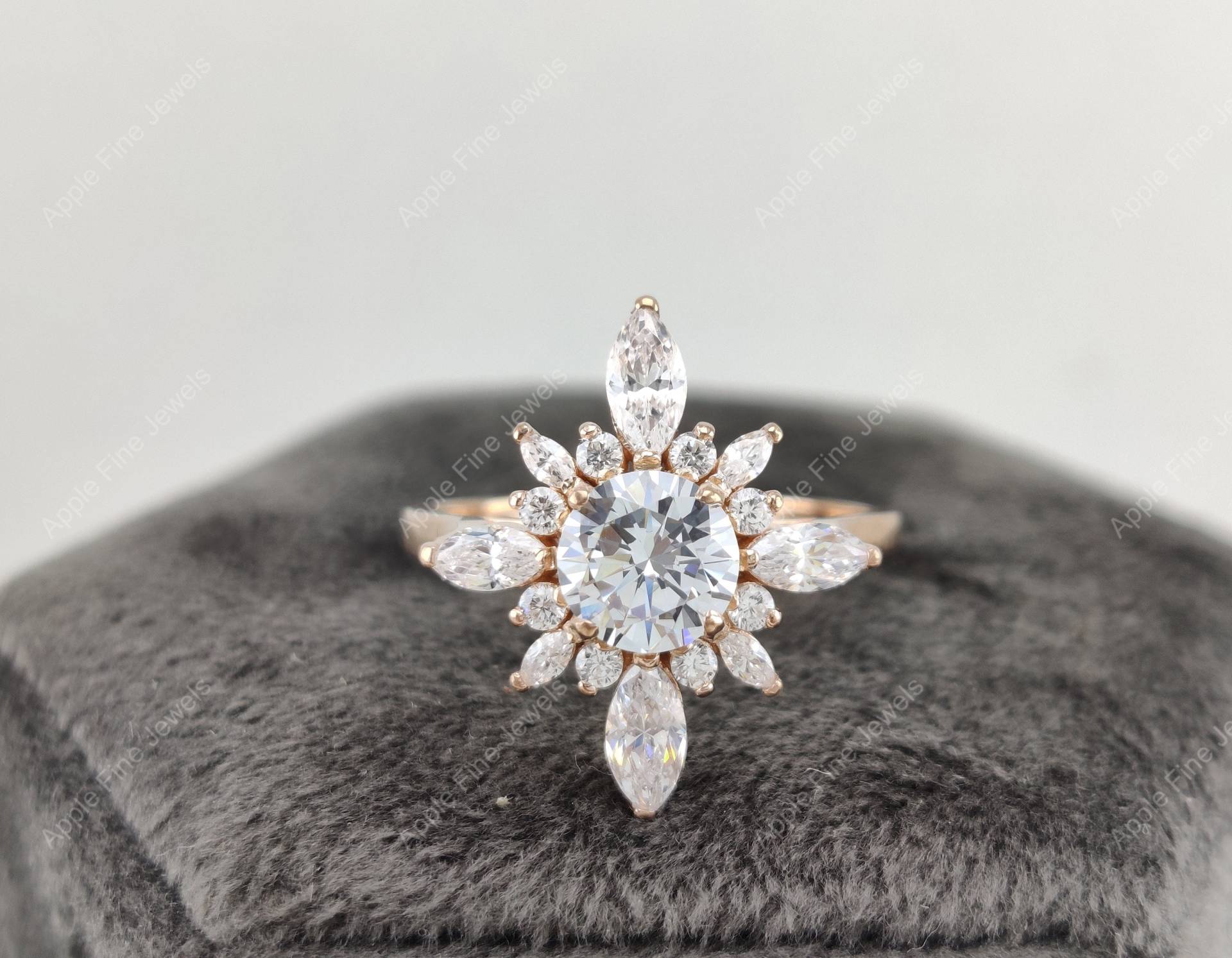 Art Deco Vintage Verlobungsring, Moissanit Starburst Ring, Gatsby Silberringe Für Frauen, Einzigartiger Ehering, Jahrestag Geschenk von AppleFineJewels