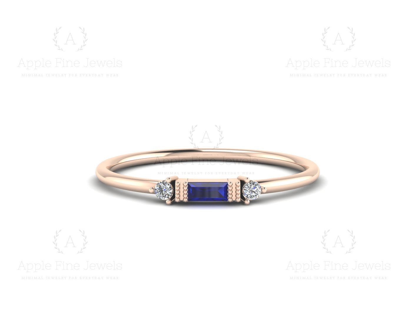 Baguette Saphir Ring, Natürlicher Und Moissanit Solid Gold Minimalist Edelstein Geburtsstein Stapelring Für Frauen von AppleFineJewels