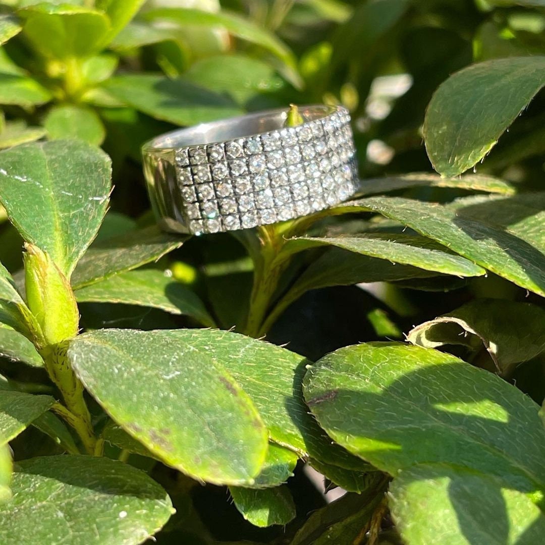 Micro Pave Moissanit Ehering, Halbe Ewigkeit Breites Band Ring, Diamant Zigarren Band, 925 Silber Versprechen Ringe Für Frauen von AppleFineJewels