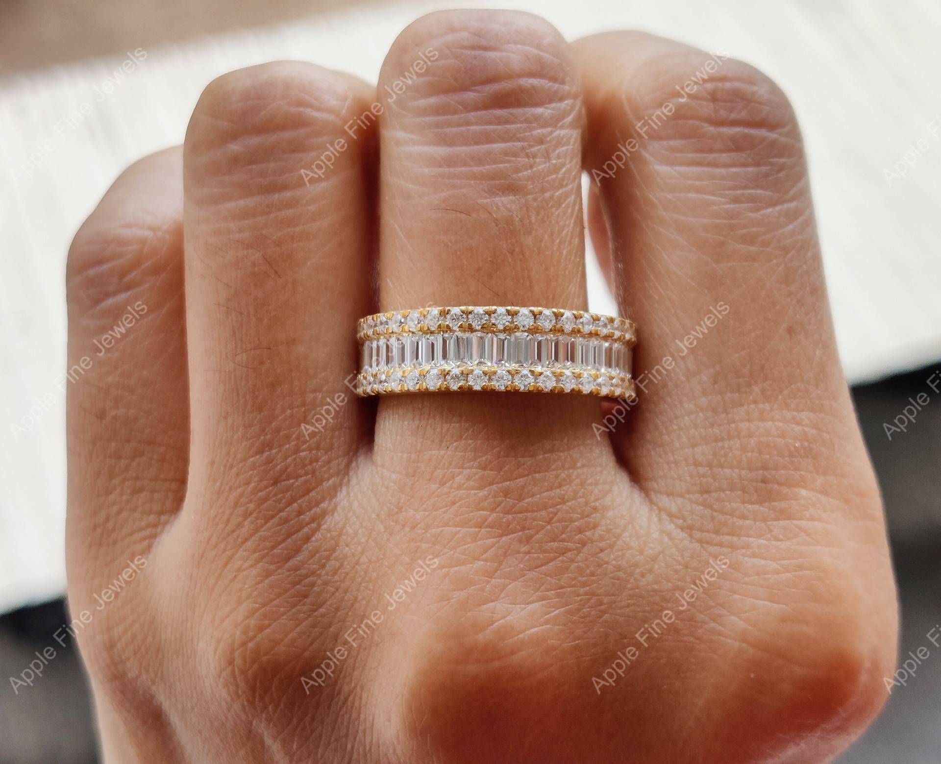 Moissanit Eternity Ehering Damen, 925 Silber Halb Eternity Band, Stapelbare Ringe, Baguette Ring, Jubiläumsbänder von AppleFineJewels