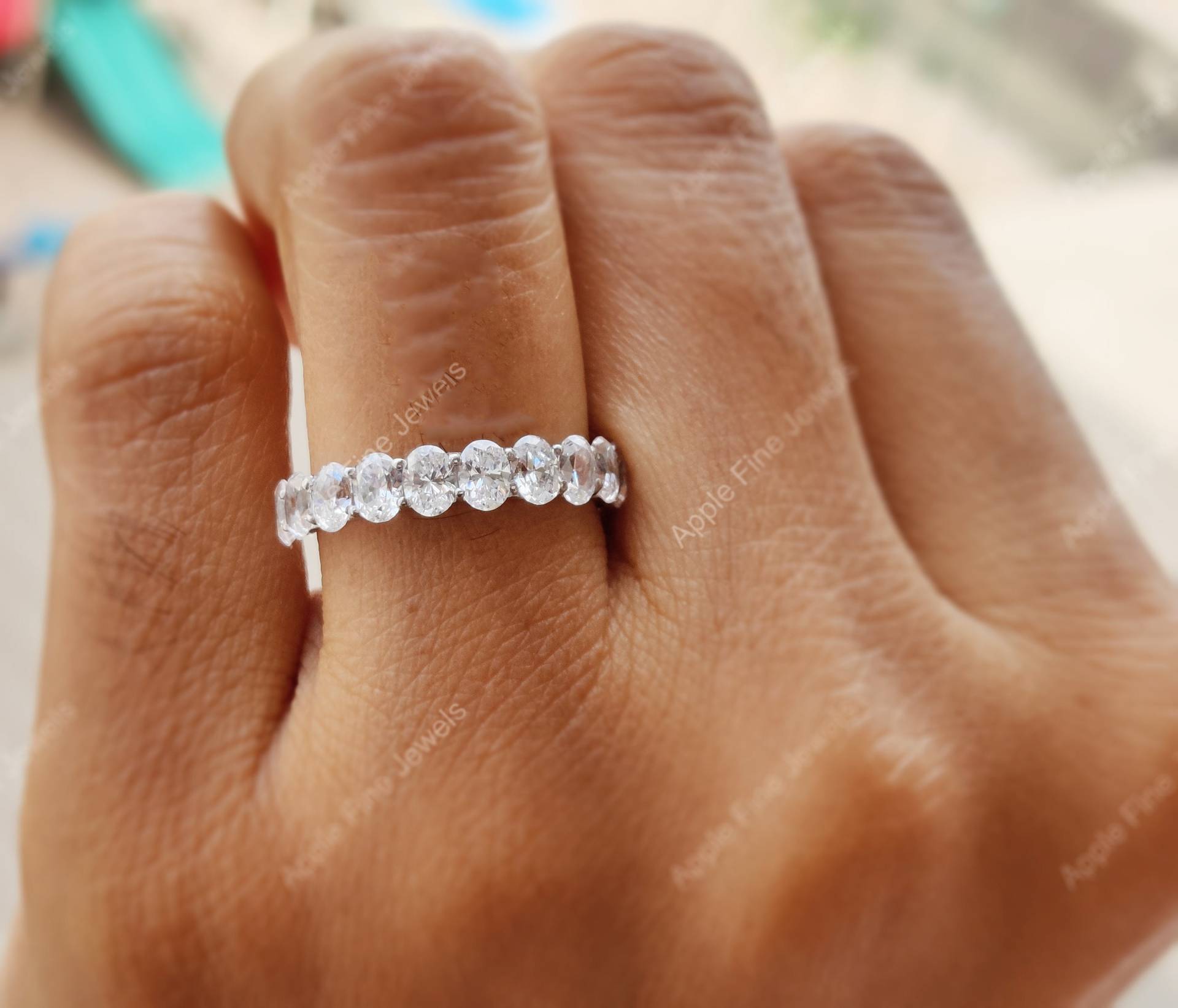 Oval Eternity Eheringe, Stapelband Damen, Jubiläumsgeschenk, Cz Silber Versprechensringe Für Sie, Stapelbarer Passender Ring von AppleFineJewels