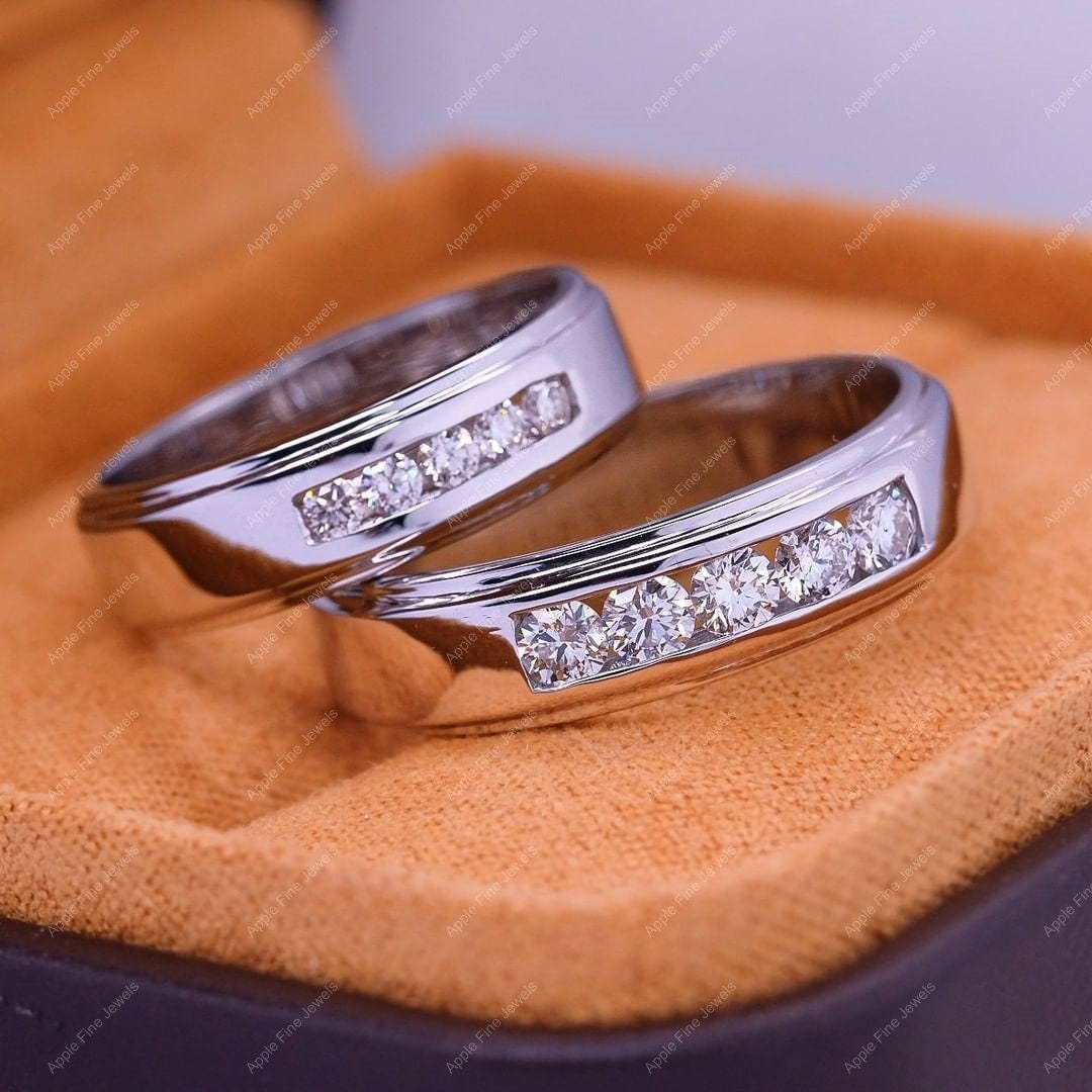 Passende Eheringe His & Hers, Silber Verlobungsringe Für Paare, Set Moissanit Diamant Paar Ringe von AppleFineJewels