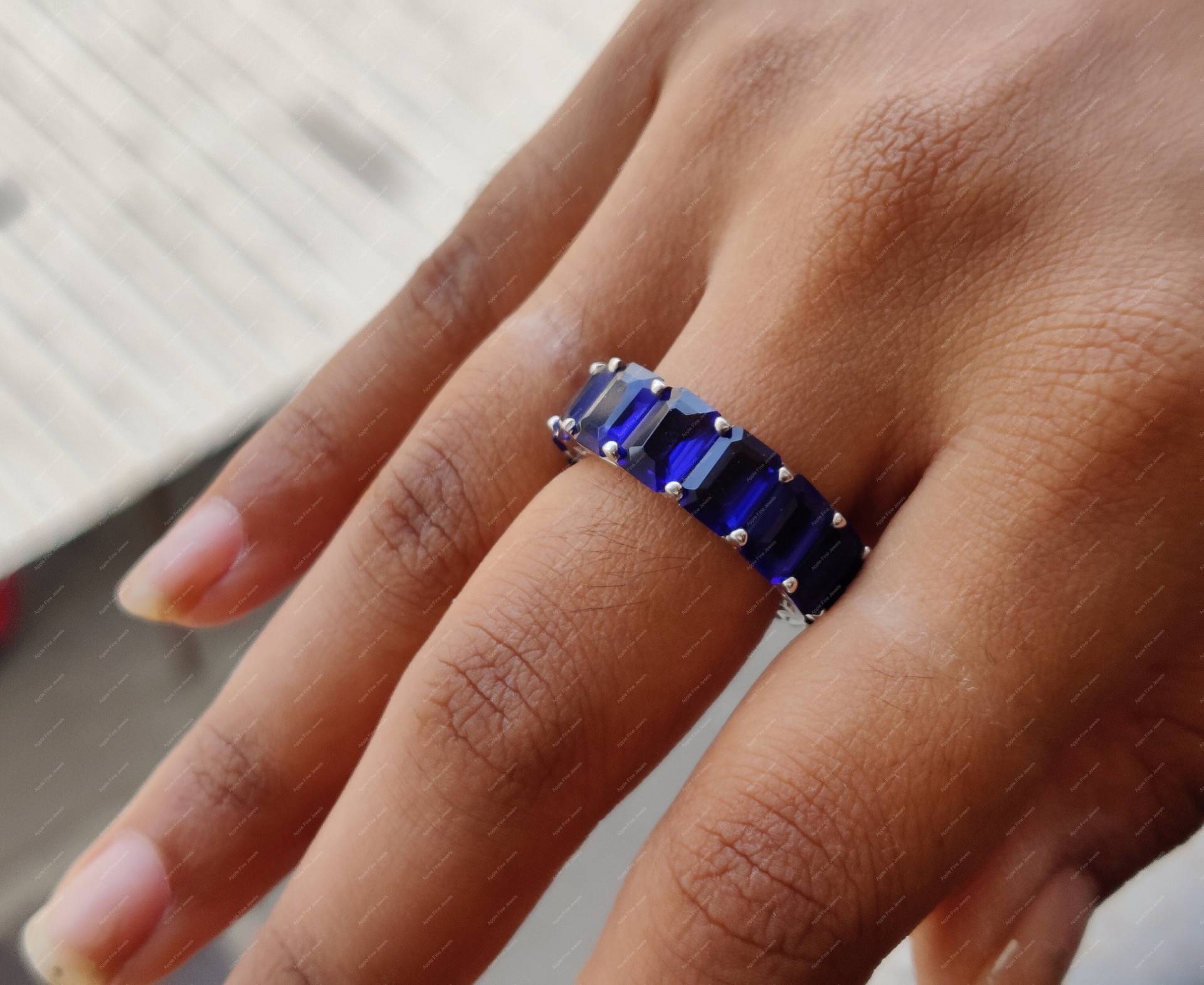 Vintage Saphir Ehering, Blauer Smaragd Eternity Ring, Einzigartiger Stapelring, Silber Passender Brautring, Jubiläumsringe Für Frauen von AppleFineJewels