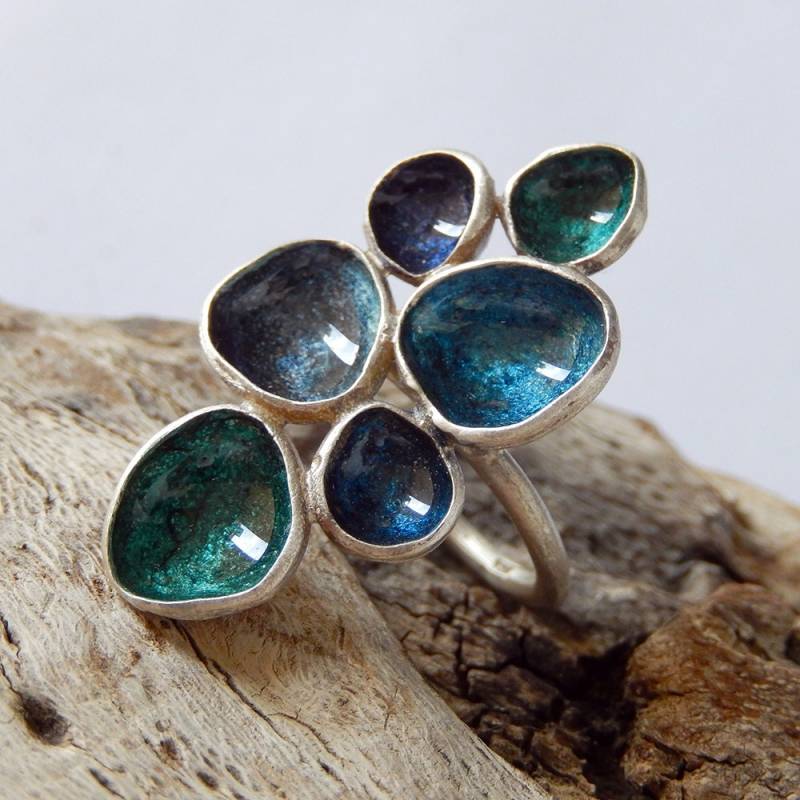 Blauer Emaille Sterling Silber Ring Handgemachter, Schillernder Schmuck, Größe 17, 5 Blauer Emaille Sterling Silber Ring Handgemachter, Schillernder Schmuck, Größe 17, 5 von AppleNamedD
