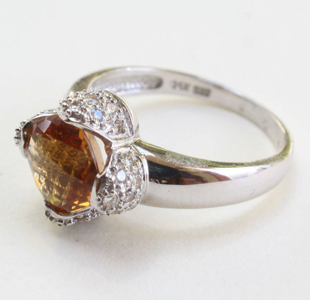 Citrin Ring 14K Weißgold Diamant Akzent Kissen Kissenschliff Größe 7Us 3, 4G von Appleloosa