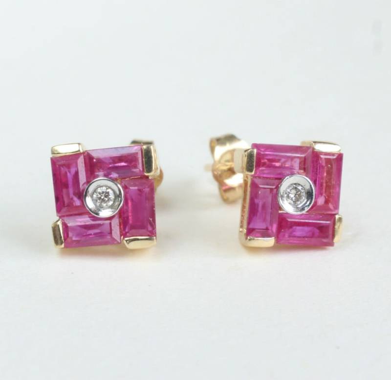 Rubin Diamant Ohrringe 14K Gold Ohrstecker Post Rubin Diamant Ohrringe 14K Gold Ohrstecker Post von Appleloosa