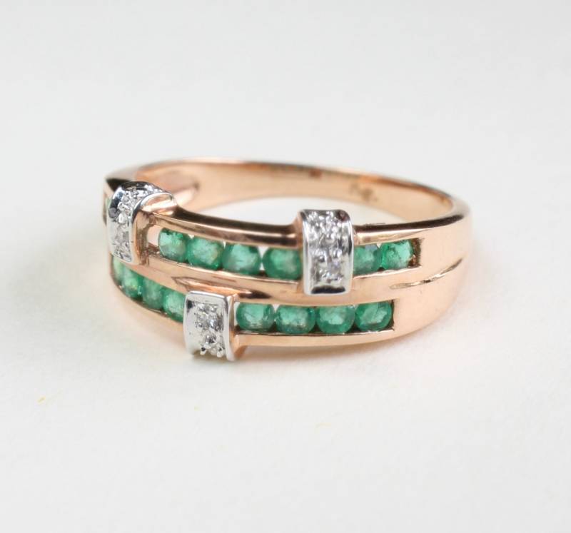 Smaragd Ring Diamant 585 Gold Rose Size 58 von Appleloosa