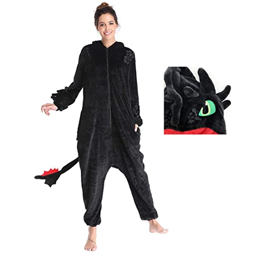 Applysu Zahnloser Einteiler, einteiliger Pyjama, Drache, Flanell, Cosplay, Tier, Winter-Nachtwäsche, Halloween, Cosplay, Kostüm, Homewear von Applysu