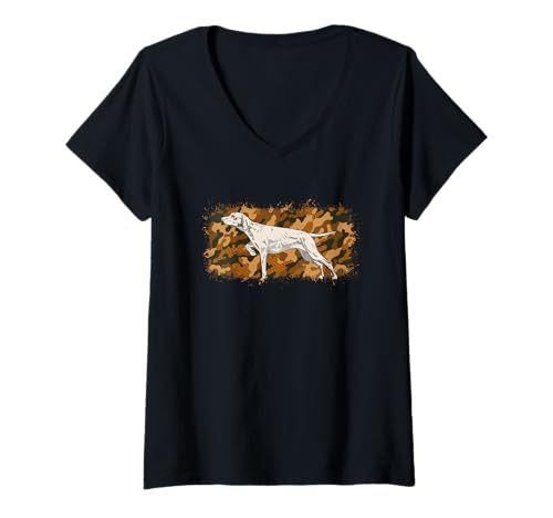 Damen Jagd Tarnung Vizsla Jagdhund T-Shirt mit V-Ausschnitt von Apportieren Hund Vizsla Jagd Camouflage