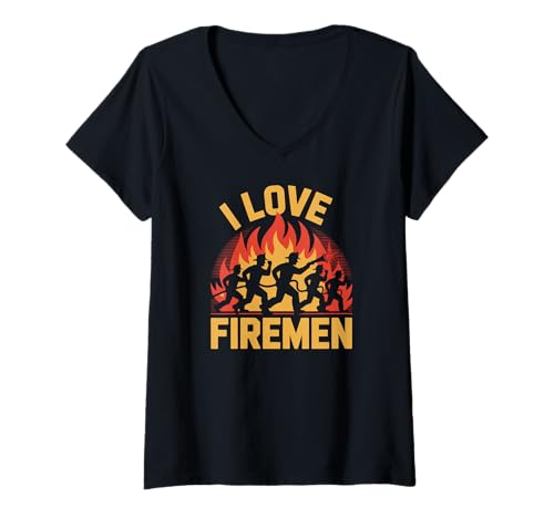 Damen Ich Liebe Feuerwehrmänner Mutige Helden Feuer T-Shirt mit V-Ausschnitt Damen Ich Liebe Feuerwehrmänner Mutige Helden Feuer T-Shirt mit V-Ausschnitt von Appreciation Firefighter Brave Heroes Courage