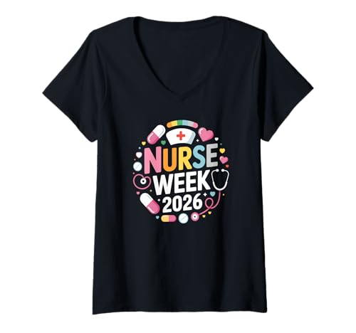 Damen Krankenschwesterwoche 2026 Medizinisches Personal T-Shirt mit V-Ausschnitt von Appreciation Gifts for RN, LPN, CNA