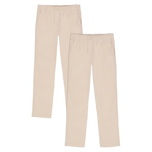 Approved School Wear ASW Mädchen School Uniform Pull on Stretch Twill Pant, Straight Leg, Multipack Hose, Khaki/2er-Pack, 14 (2er Pack) von Approved School Wear ASW