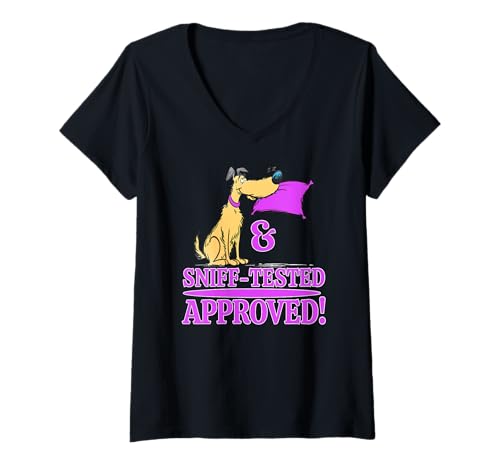 Damen SNIFF-Tested Approved T-Shirt mit V-Ausschnitt von Approved Sniff Sniffed Funny Dog Dog Humor Dog Art