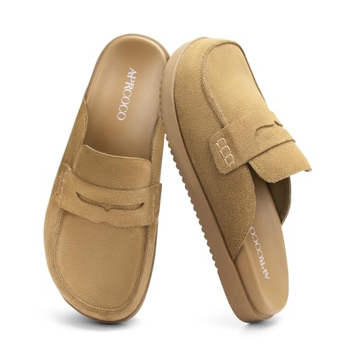 AprCoco Damen-Clogs aus Wildleder, rutschfeste Plateau-Pantoletten und Clogs für Damen, bequeme Hausschuhe mit Fußgewölbeunterstützung, Kastanie, 37.5 EU Weit von AprCoco