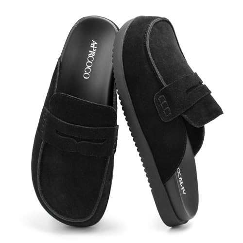 AprCoco Damen-Clogs aus Wildleder, rutschfeste Plateau-Pantoletten und Clogs für Damen, bequeme Hausschuhe mit Fußgewölbeunterstützung, Schwarz, 38 EU Weit von AprCoco