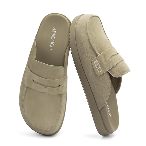 AprCoco Damen-Clogs aus Wildleder, rutschfeste Plateau-Pantoletten und Clogs für Damen, bequeme Hausschuhe mit Fußgewölbeunterstützung, Taupe, 36 EU Weit von AprCoco