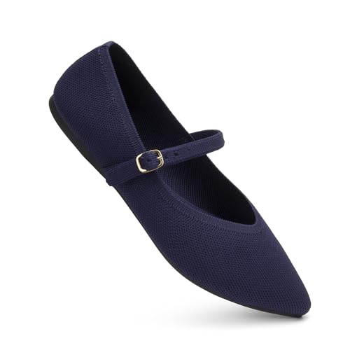 AprCoco Flache Schuhe für Damen, gestrickt, spitzer Zehenbereich, Ballett, flach, mit Knöchelriemen, waschbar, lässig, Damenschuhe, Komfort, Büro, Marineblau, 38 EU AprCoco Flache Schuhe für Damen, gestrickt, spitzer Zehenbereich, Ballett, flach, mit Knöchelriemen, waschbar, lässig, Damenschuhe, Komfort, Büro, Marineblau, 38 EU von AprCoco