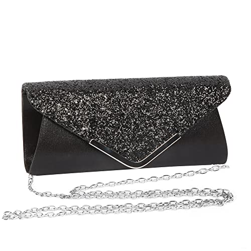 Damen Clutch Glitzer Elegant Abendtasche Glitzer Abendtasche, Pailletten Umhängetasche Elegante Envelope Tasche, Schultertasche für Hochzeit, Dinner Party Abschlussball (Schwarz) von Apradas