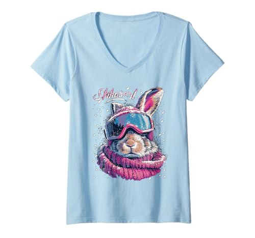 Damen Skihaserl Apres Ski Haserl Skifahrer Winter Damen T-Shirt mit V-Ausschnitt von Apres-Ski Designs für Skihäschen und Hüttngaudi