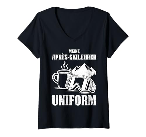 Damen Skifahren Meine Apres-SKILEHRER UNIFORM LUSTIG Ski Lehrer T-Shirt mit V-Ausschnitt von Apres Ski Lehrer Shirt Skifahrer Lustig Skifahren