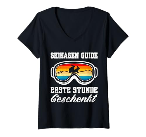 Damen Skifahrer SKIHASEN Guide ERSTE Stunde GESCHENHT Apres T-Shirt mit V-Ausschnitt von Apres Ski Lehrer Shirt Skifahrer Lustig Skifahren