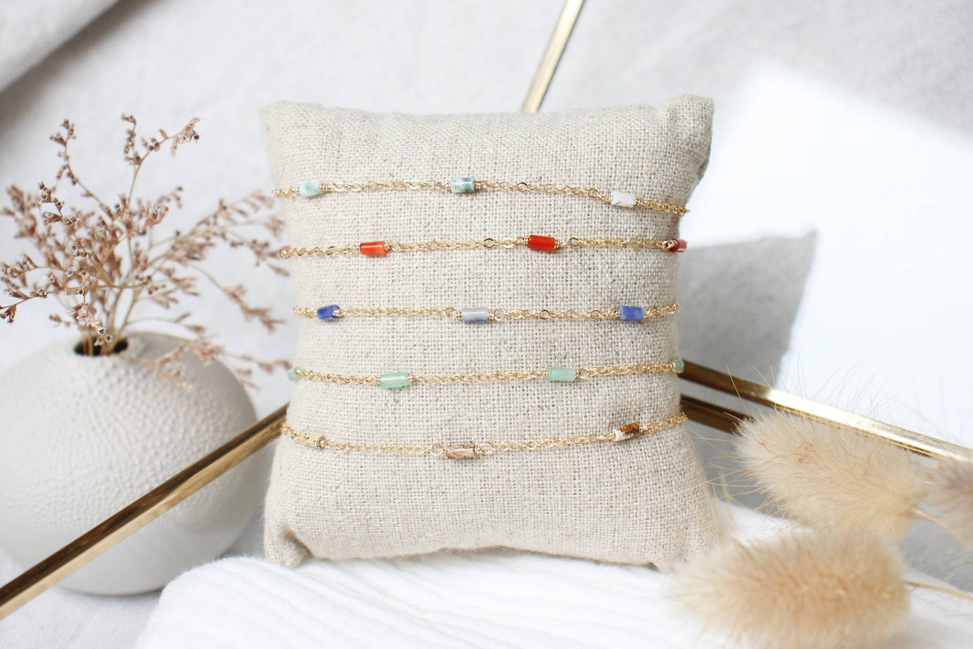 Armband Aus Goldgefülltem Gold Und Halbedelsteinen Achat, Sodalith, Jaspis, Grünem Aventurin - Modell Milo, Kollektion Azalée von ApresLaPluieBijoux