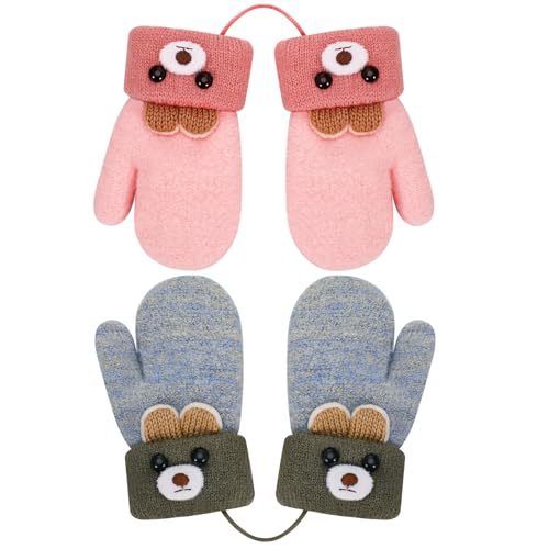 Apricitie 2 Paar Baby Fäustlinge Winter, Handschuhe Fäustlinge Cartoon Warme Strickhandschuhe Kleinkind babyhandschuhe Handschuhe für Mädchen Jungen 1-3 Jahre von Apricitie