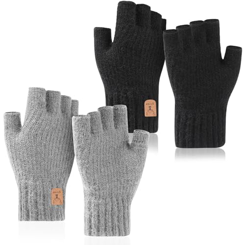 Apricitie 2 Paar Thermisch Fingerlose Handschuhe Herren Damen Handschuhe Ohne Finger, Fingerless Gloves Winterhandschuhe Touchscreen Winter Warme Strickhandschuhe für Laufen Radfahren Outdoor von Apricitie