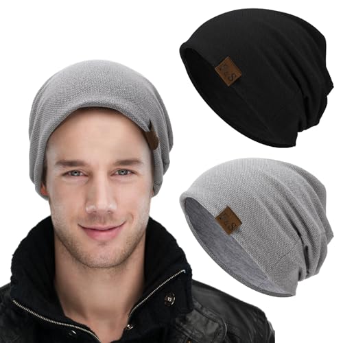 Apricitie 2er Set Slouch Beanie Mütze Herren, Baumwoll Slouchy-Beanie, Coole Unisex Beanie-Schädelkappen, Weich, Elastische & Leicht für Herren und Damen von Apricitie