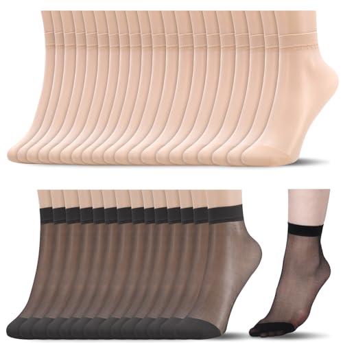 Apricitie 40 Paar Nylonstrümpfe Damen Nylon Socken, Matt Transparente Nylon Feinsöckchen, 20 DEN Knöchelhoche Feinstrümpfe für Damen, Verstärkte Zehen Seidensocken für Damen (EU 35-42) von Apricitie